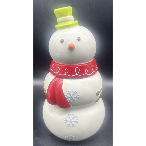 Target Ceramic Be Merry Snowman Cookie Jar 13” Christmas Winter Holiday 2008 - Picture 1 of 12